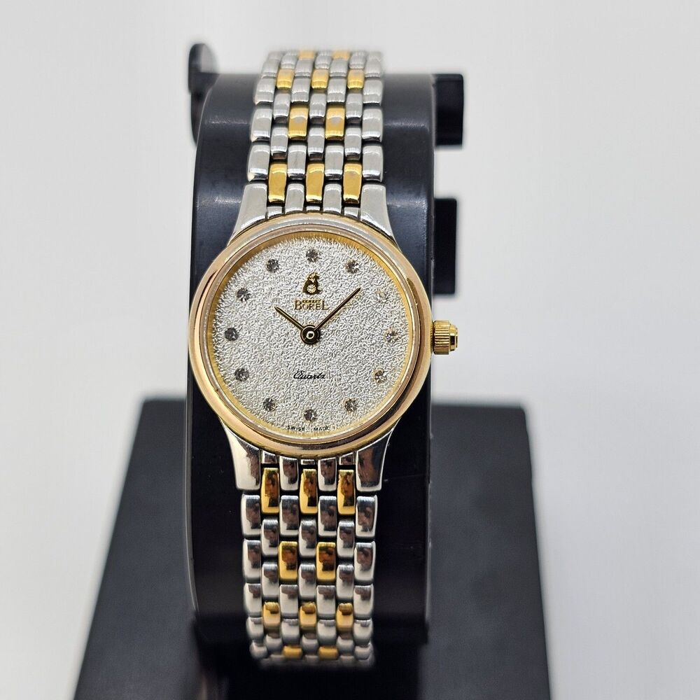 Ernest Borel Women's Watch 21MM Gray Dial Gray Gold Tone Bracelet 6" New Battery